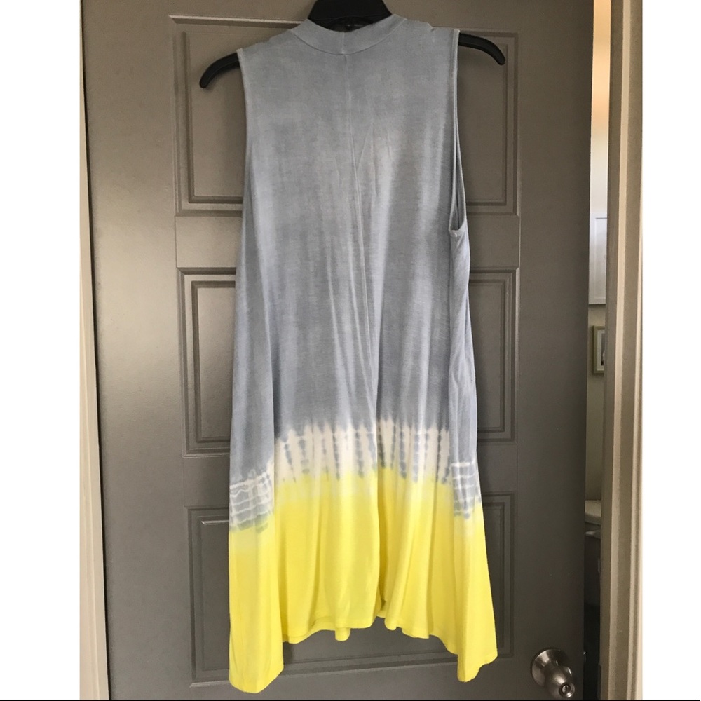 Blue and yellow tie die ombré dress